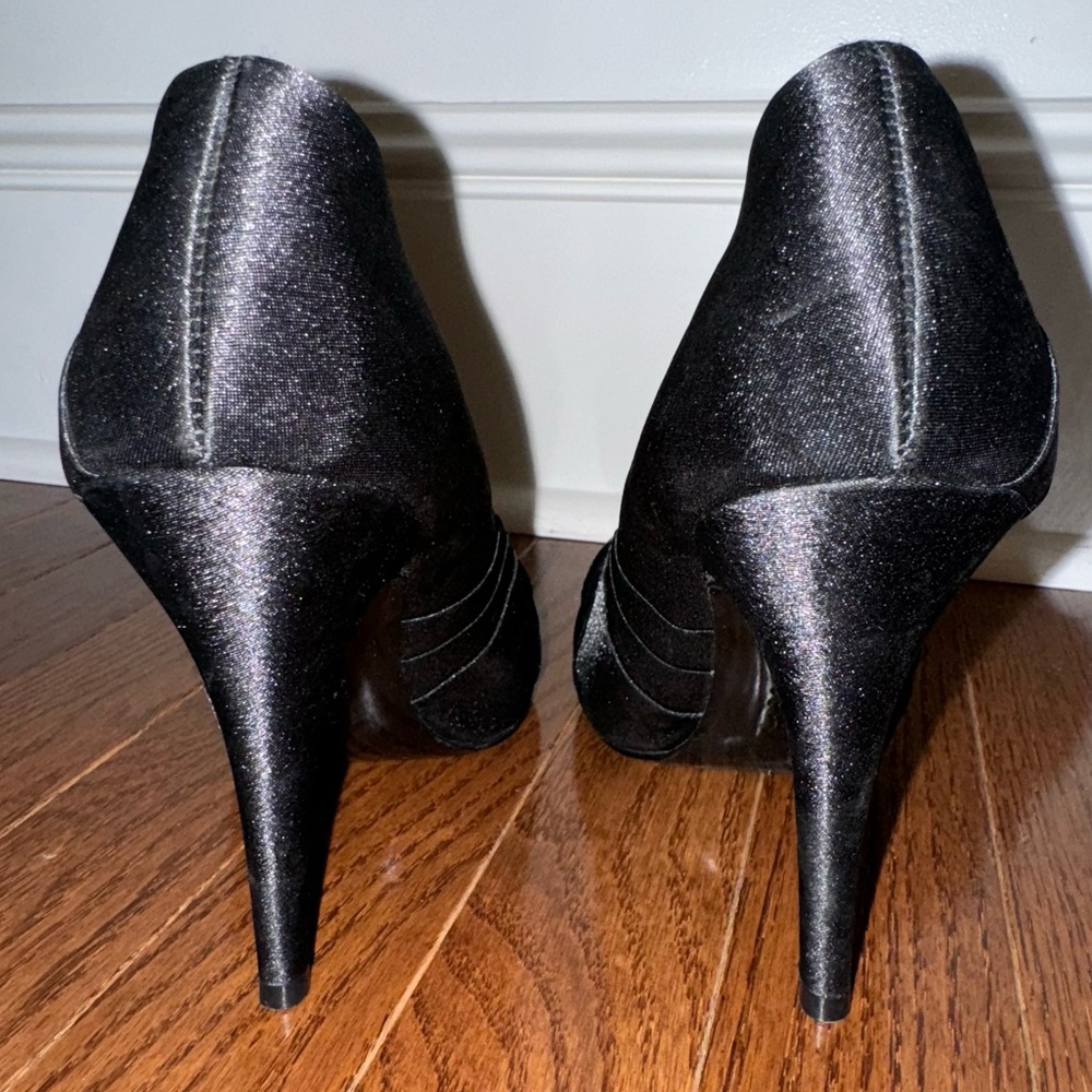Nina Black Satin Peep Toe Open Toe High Heels 8 - Picture 3 of 6
